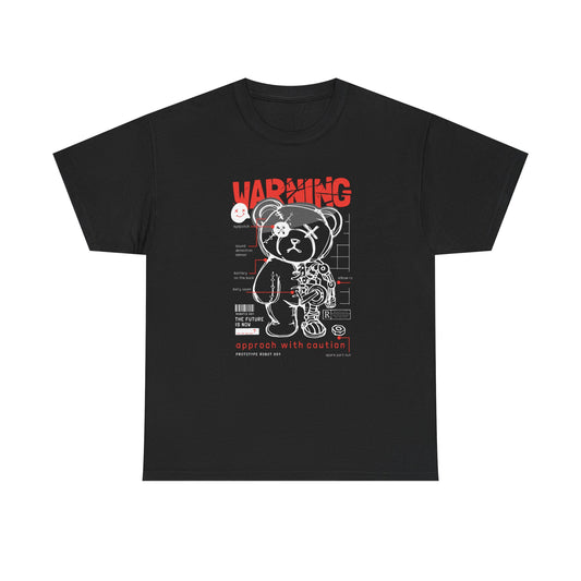 Warning Graphic Unisex Heavy Cotton Tee - Stylish Bear Design