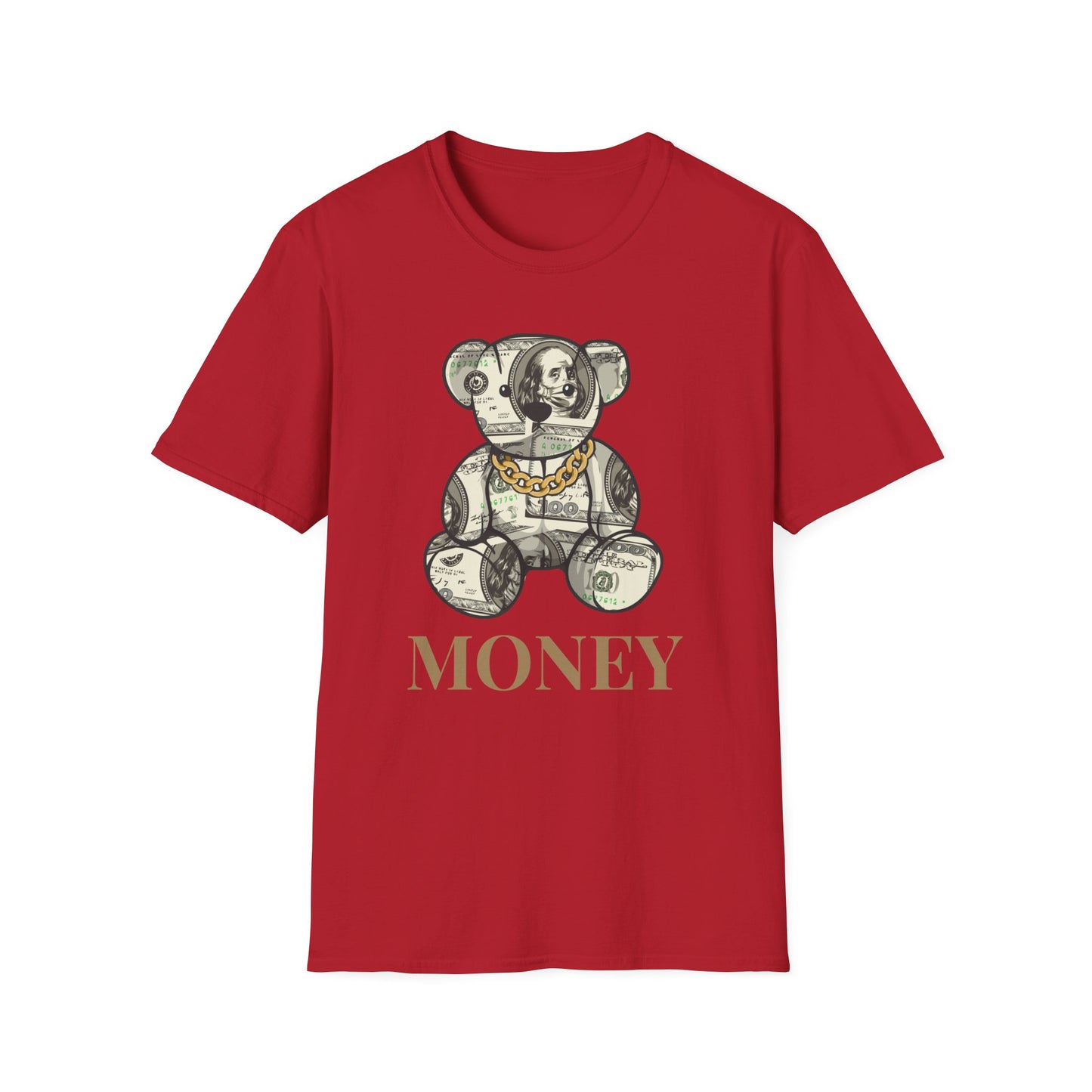 Money Teddy Bear Unisex Softstyle T-Shirt – Trendy Graphic Tee for Casual Wear