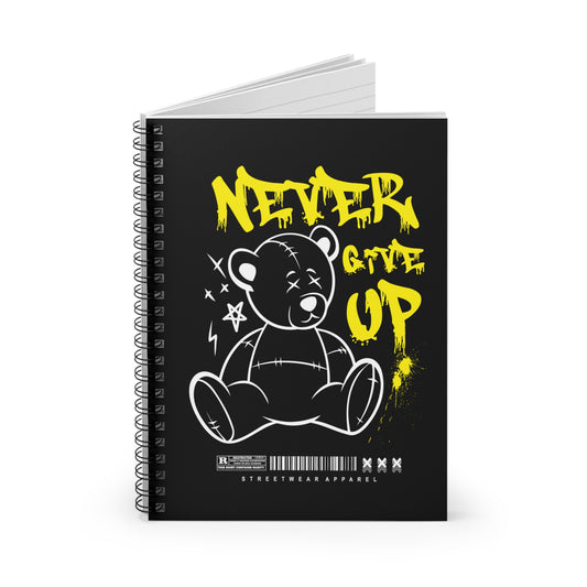 Motivational Spiral Notebook - Never Give Up, Black Bear Design, Journal, Back to School, Gift for Students, Note-taking