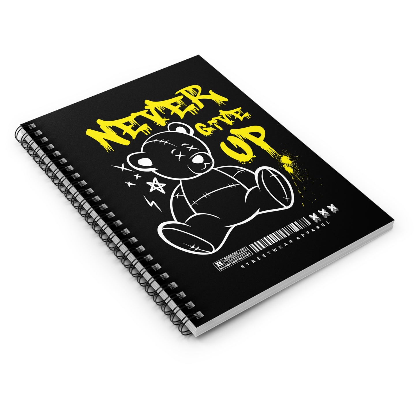 Motivational Spiral Notebook - Never Give Up, Black Bear Design, Journal, Back to School, Gift for Students, Note-taking