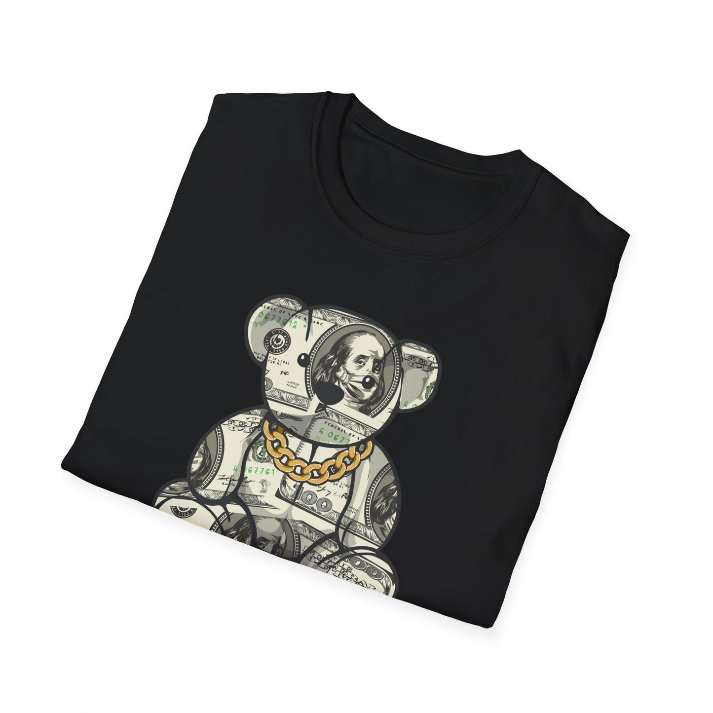 Money Teddy Bear Unisex Softstyle T-Shirt – Trendy Graphic Tee for Casual Wear