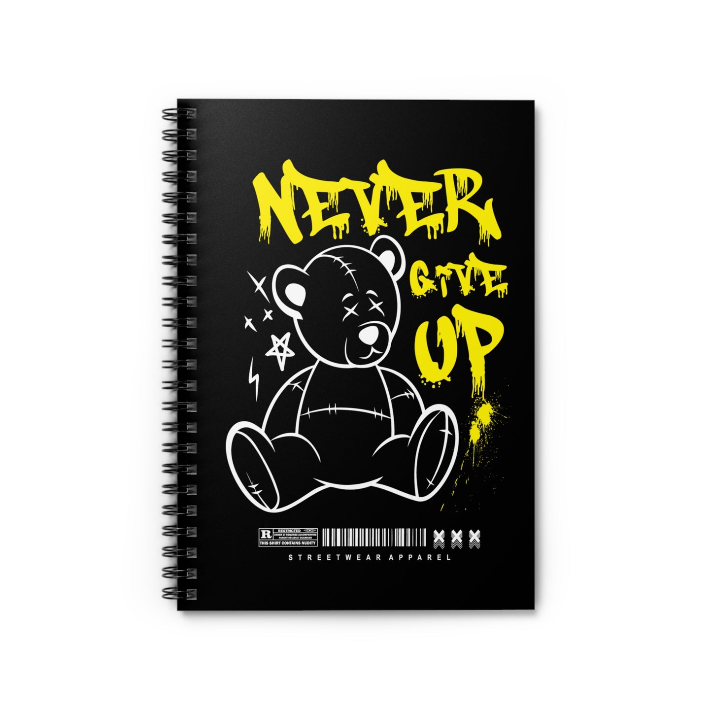 Motivational Spiral Notebook - Never Give Up, Black Bear Design, Journal, Back to School, Gift for Students, Note-taking