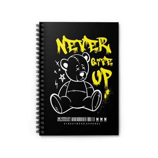 Motivational Spiral Notebook - Never Give Up, Black Bear Design, Journal, Back to School, Gift for Students, Note-taking