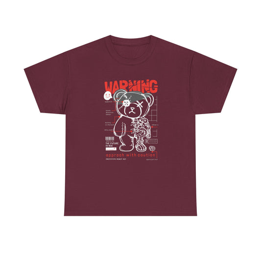 Warning Graphic Unisex Heavy Cotton Tee - Stylish Bear Design