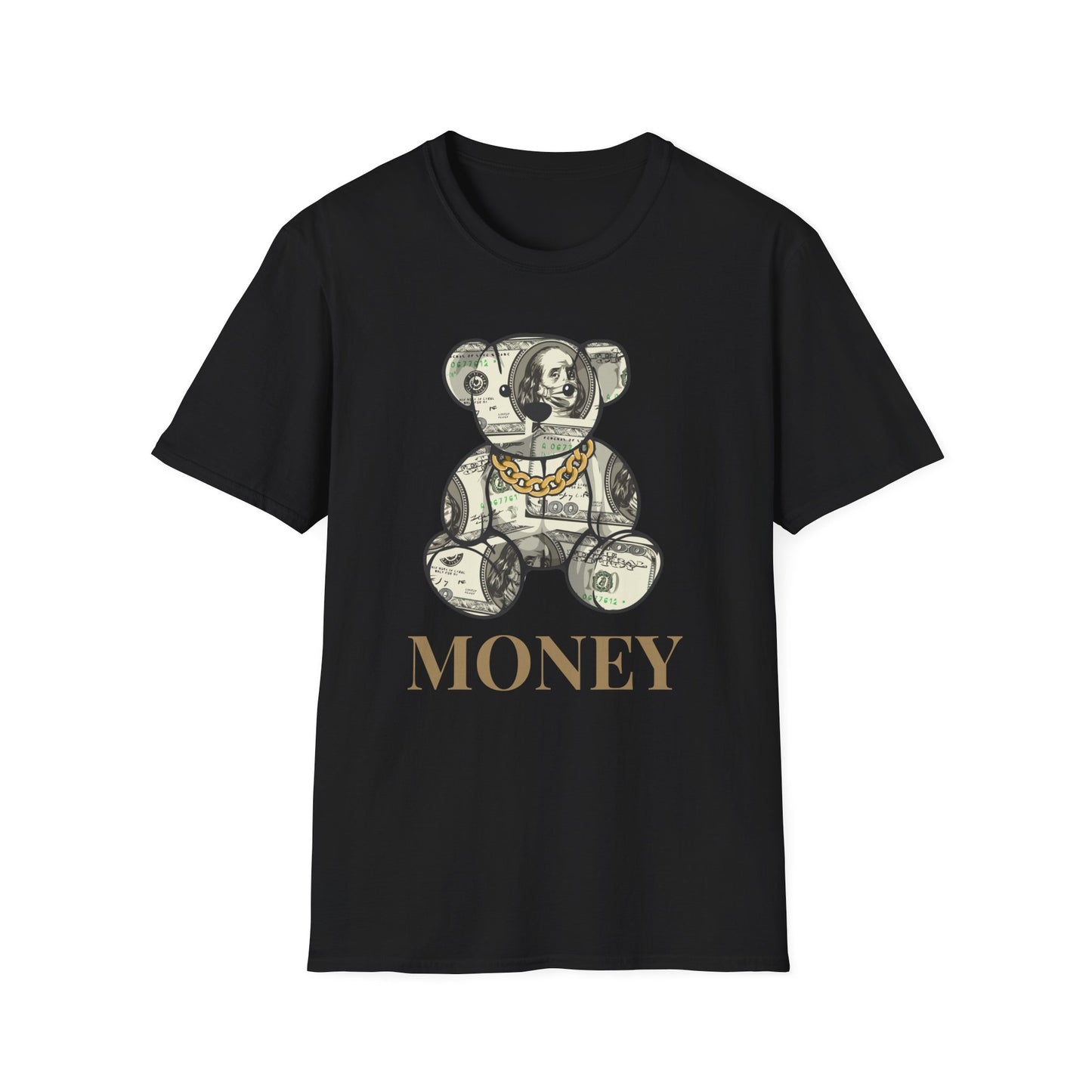 Money Teddy Bear Unisex Softstyle T-Shirt – Trendy Graphic Tee for Casual Wear