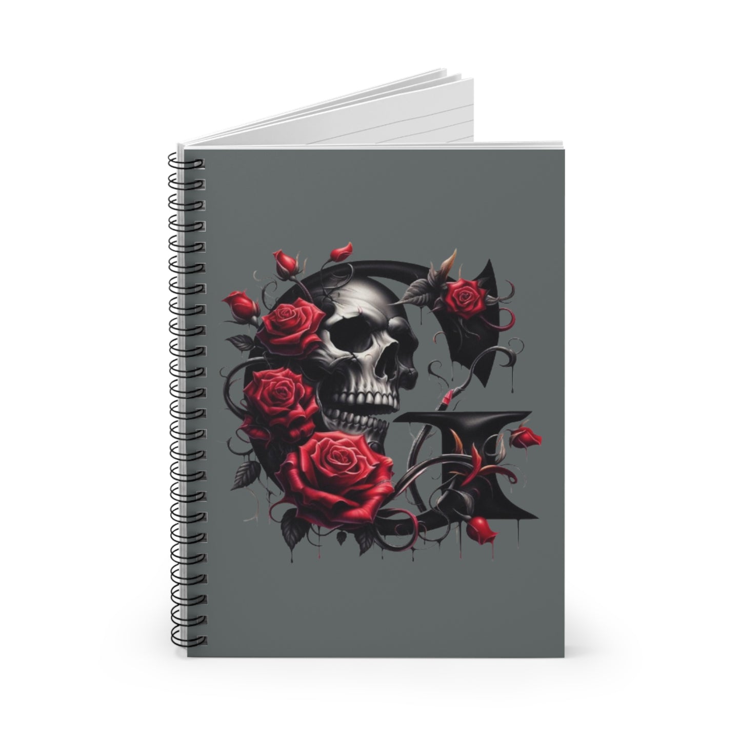 Gothic Skull & Roses Spiral Notebook - Ruled Line | Dark Aesthetic Journal