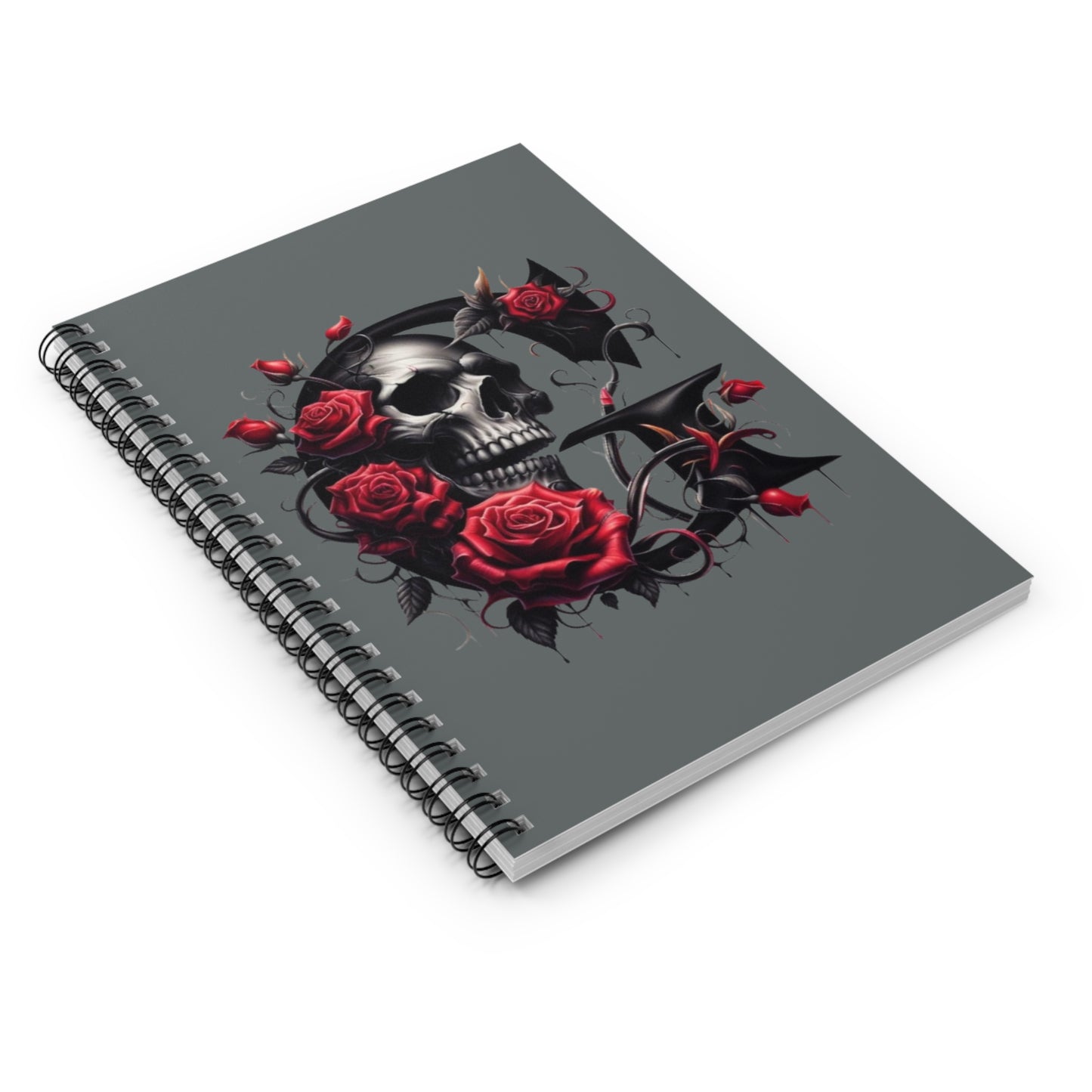 Gothic Skull & Roses Spiral Notebook - Ruled Line | Dark Aesthetic Journal