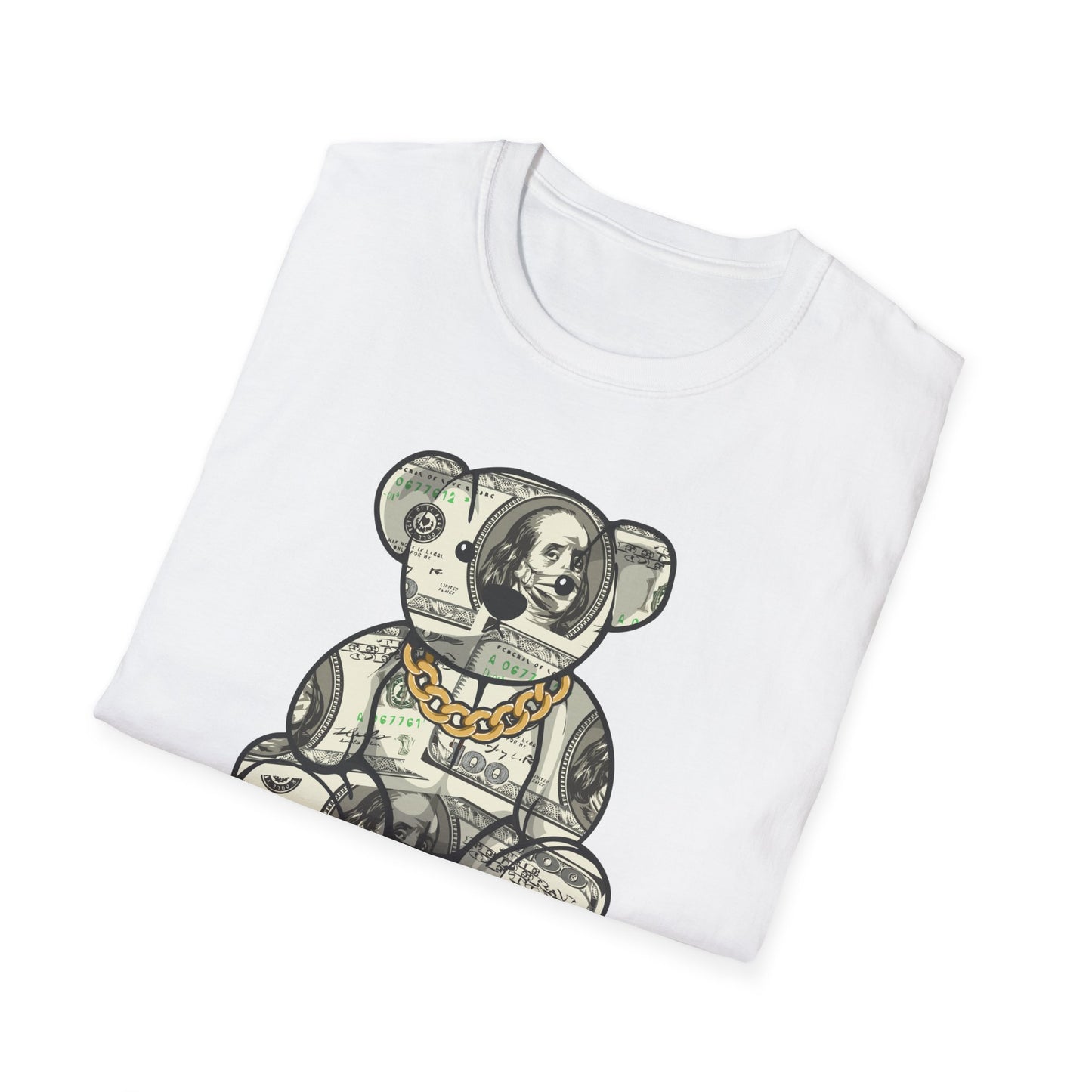 Money Teddy Bear Unisex Softstyle T-Shirt – Trendy Graphic Tee for Casual Wear
