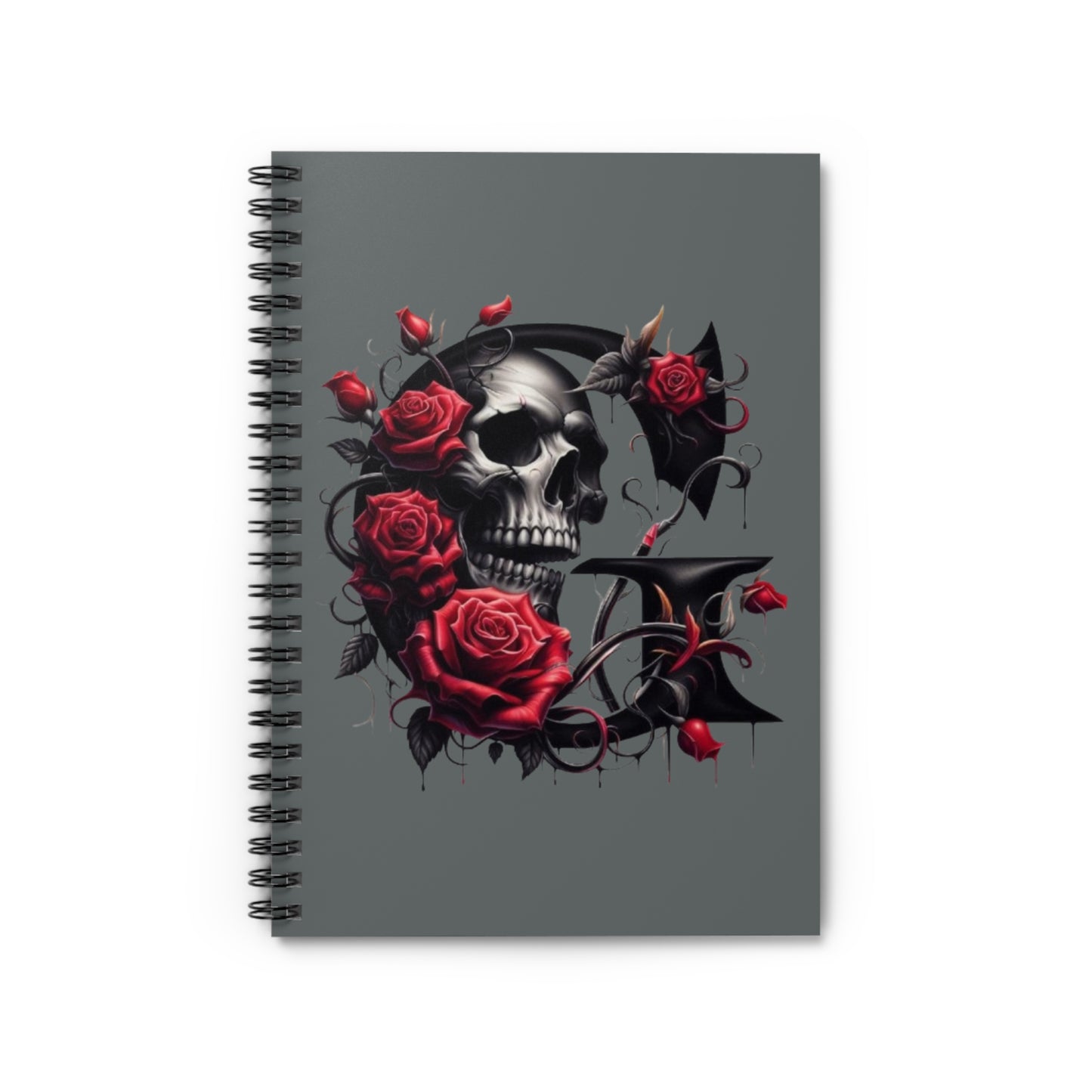 Gothic Skull & Roses Spiral Notebook - Ruled Line | Dark Aesthetic Journal