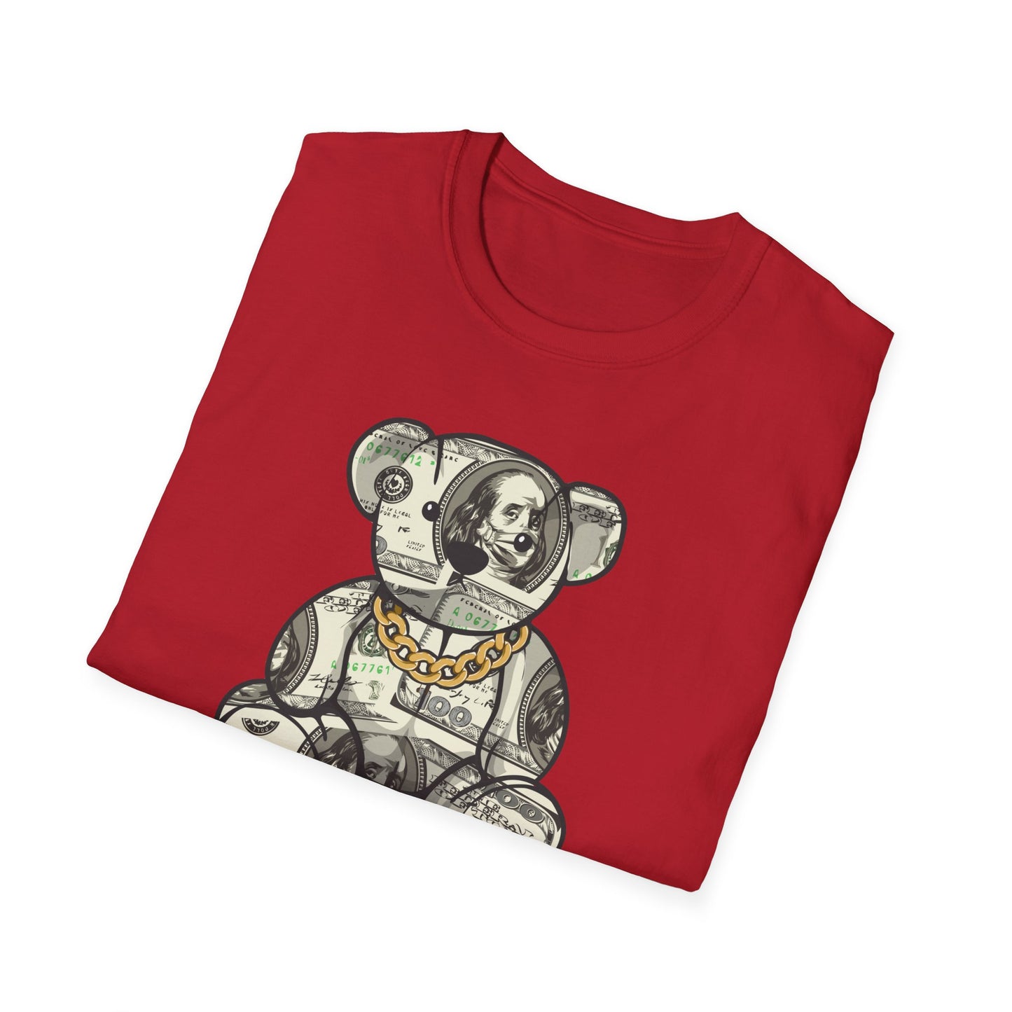 Money Teddy Bear Unisex Softstyle T-Shirt – Trendy Graphic Tee for Casual Wear