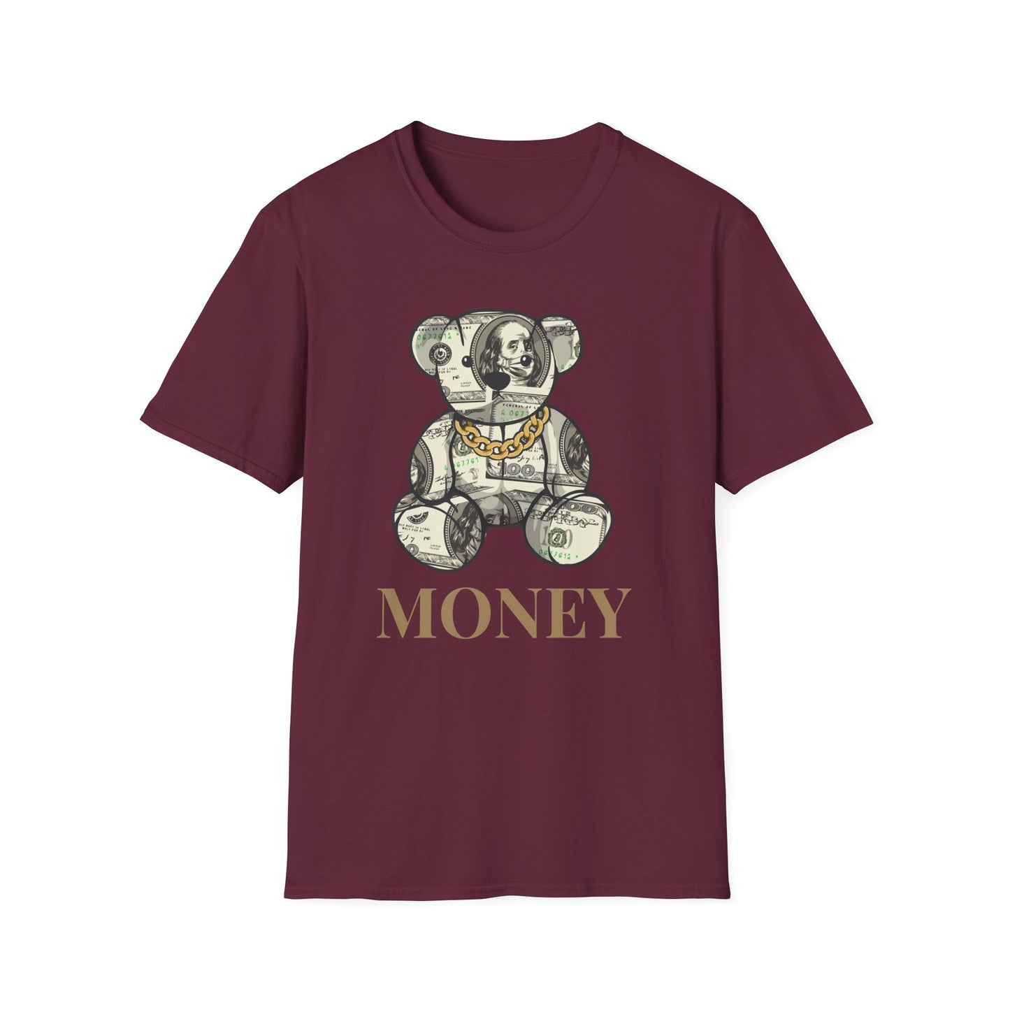Money Teddy Bear Unisex Softstyle T-Shirt – Trendy Graphic Tee for Casual Wear