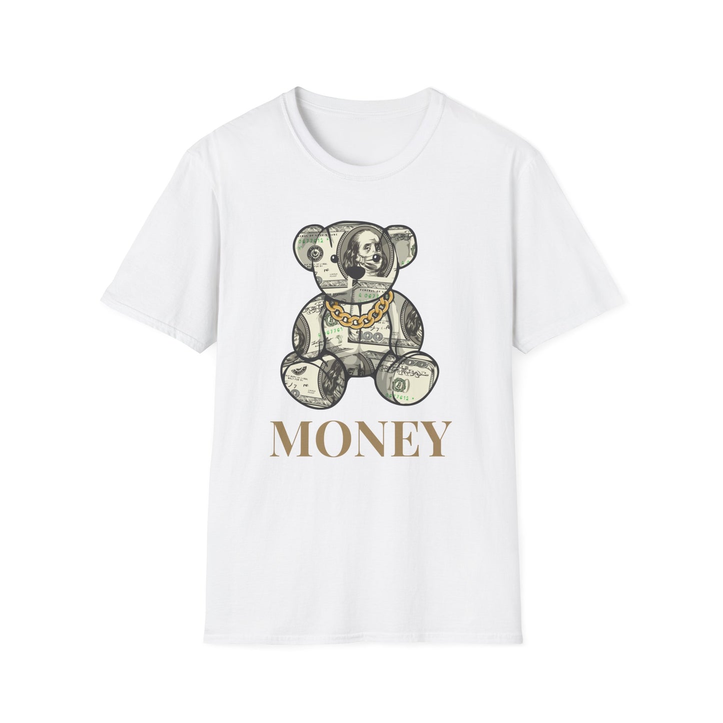Money Teddy Bear Unisex Softstyle T-Shirt – Trendy Graphic Tee for Casual Wear