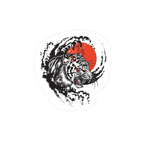 Kiss-Cut Vinyl Decals, Tribal Tiger Wall Art, Sticker for Car, Laptop, Water Bottle, Gift for Animal Lovers, Japanese Style Decor